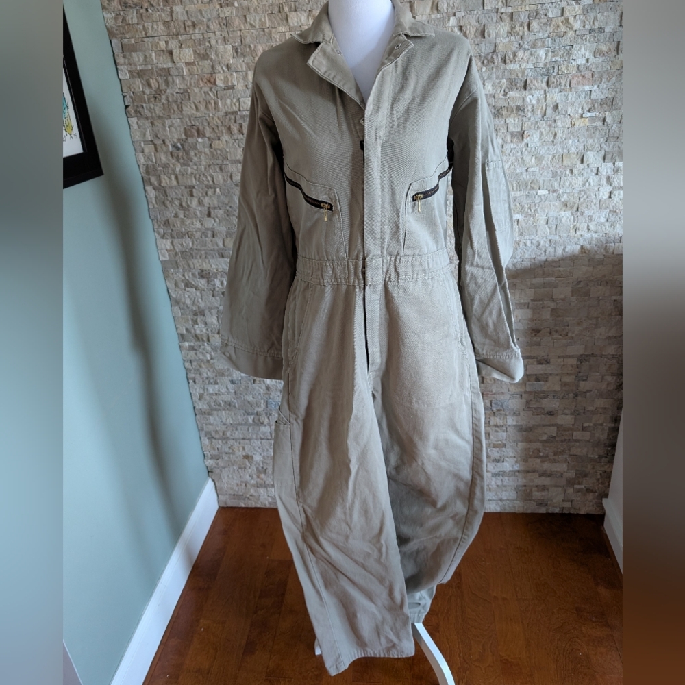 Red Kap Khaki Utility Work Coveralls 38R 100% Cotton Industrial Jumpsuit Unisex